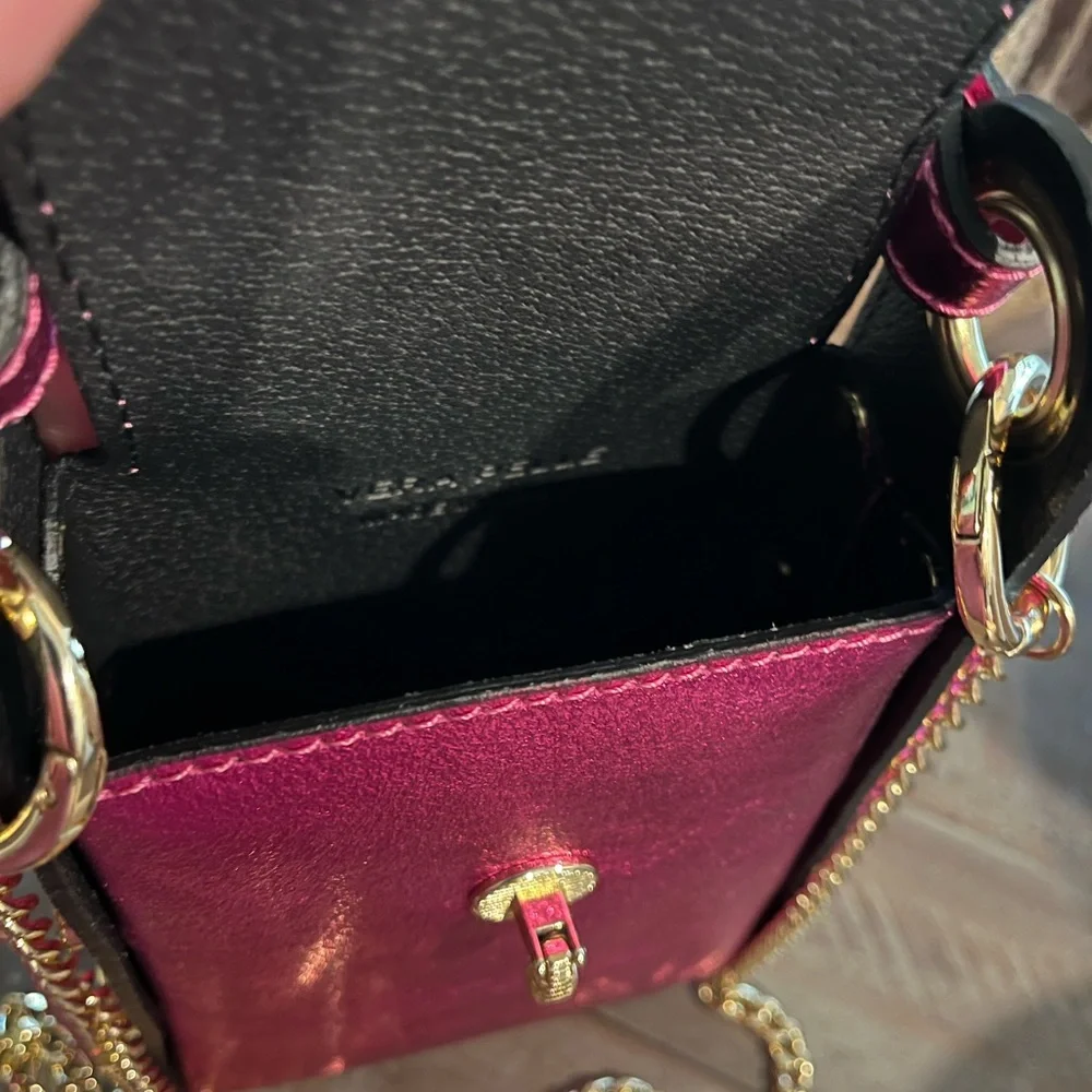 NWOT Vera Pelle Italian Leather Bee Handbag in Metallic Pink and Brilliant Gold - Picture 16 of 16